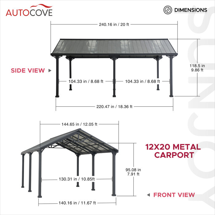 Sunjoy AutoCove 12x20 Metal Carport, Outdoor Living Pavilion, Gazebo